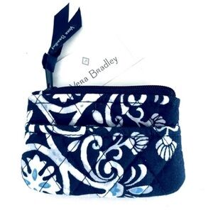 NEW Vera Bradley Medallion Change Purse Zippered Card Holder Case Blue White